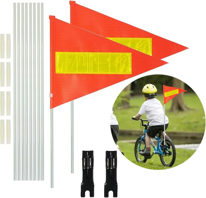 Acrebow Bike Safety Flag with Pole 2 Sets, 6-Foot Adjustable Height Sturdy Fiberglass Tear-Resistant Waterproof Orange Safety Flag (Red Yellow and White) - Image 1